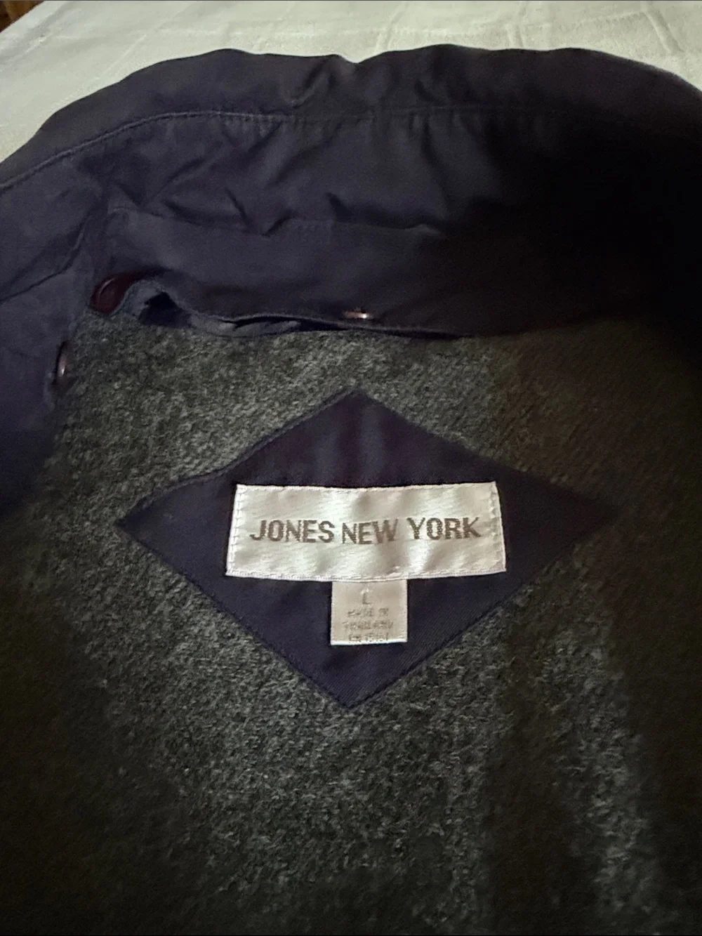 Jones New York Dark Navy Double-Breasted Trench Coat